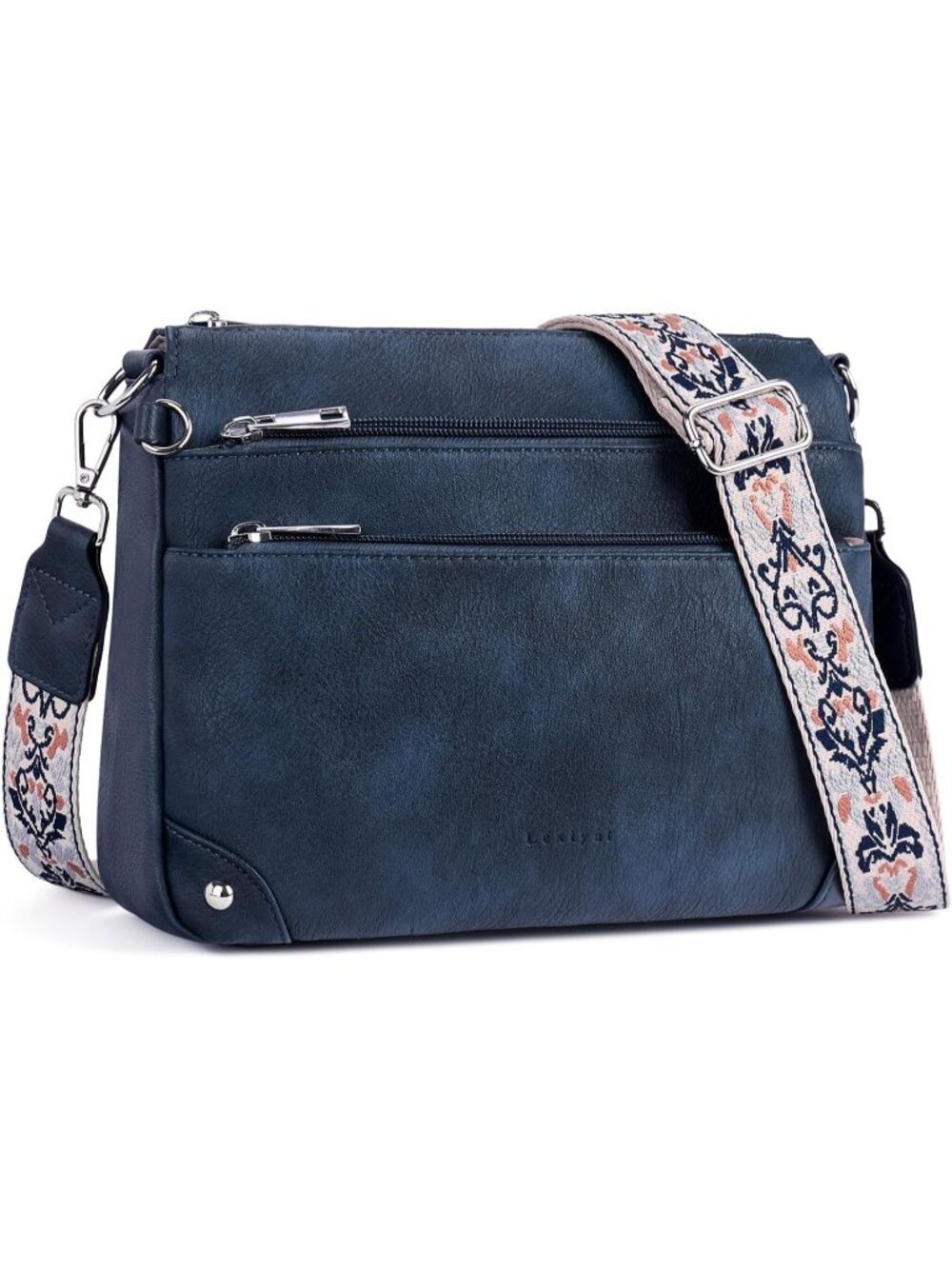 Women Blue  RFID Vegan Leather Medium Zipper Crossbody Purse